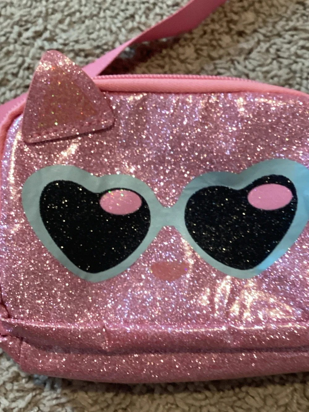 Kids Pink Glitter Heart Sunglasses Crossbody Bag - Unbranded